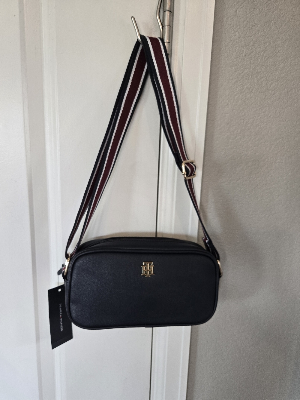 Tommy Hilfiger Navy Leather Belt Bag with Gold TH Logo